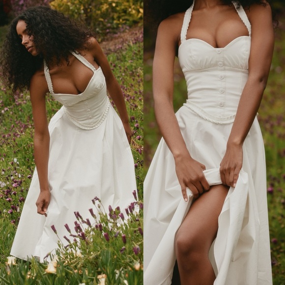 House of CB Georgie cotton halter neck print midi dress NWOT - Picture 3 of 10